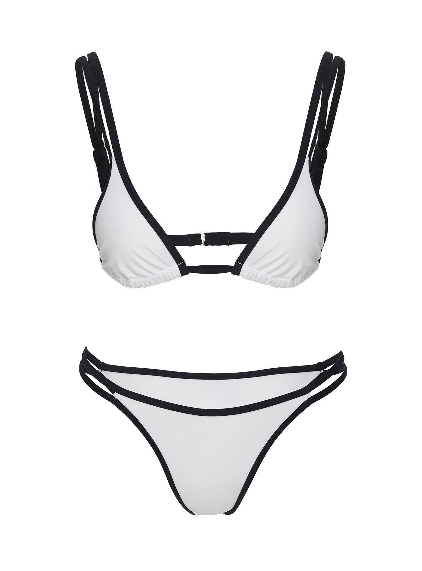 Hailey High Cut Cheeky Bikini Bottoms White / Black Product Image
