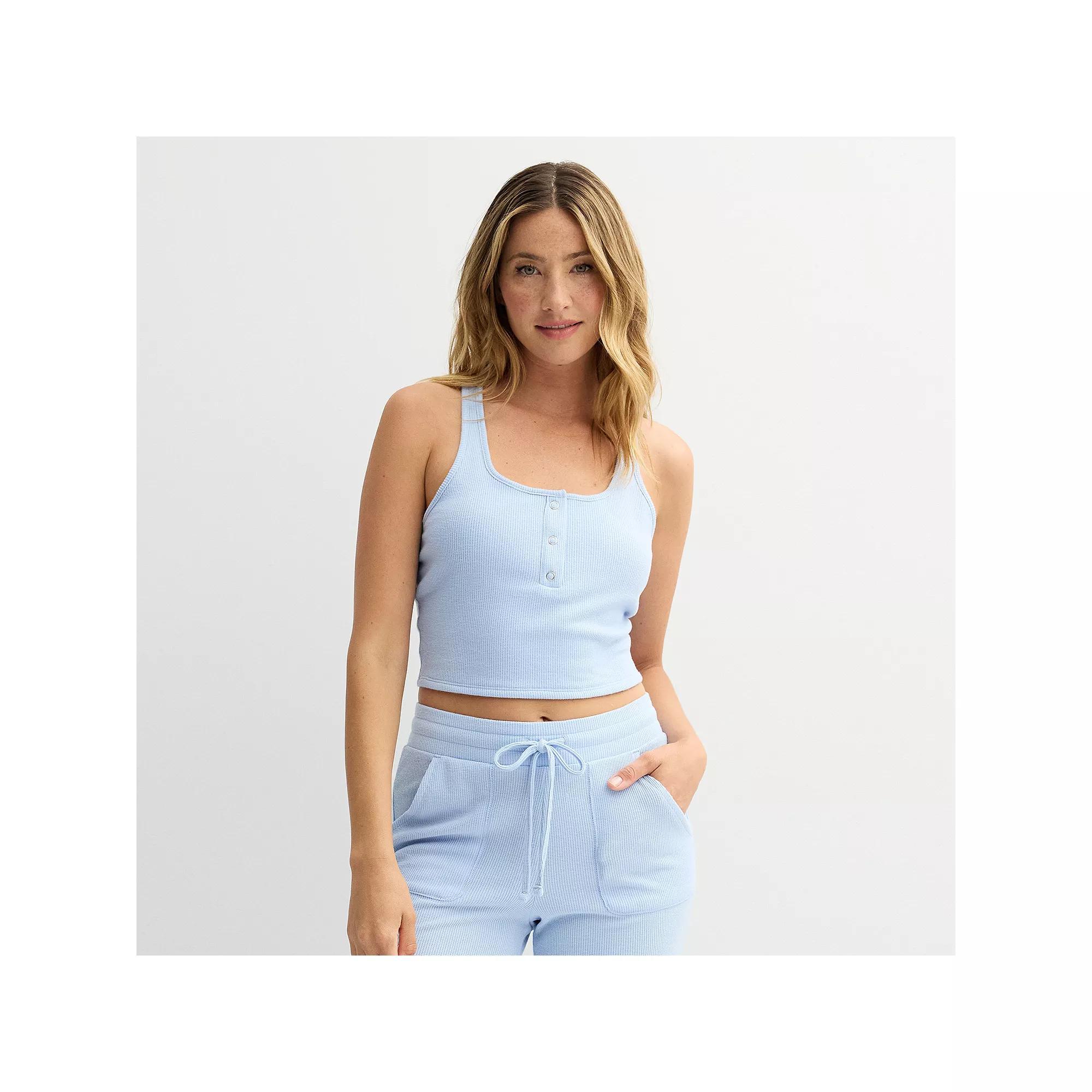 Women's Sonoma Goods For Life® Cropped Henley Sleep Tank Top, Size: Large, Secret Peri Product Image