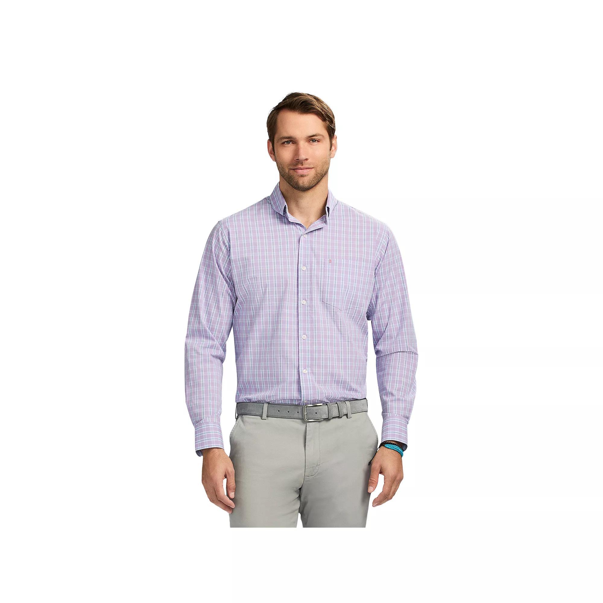 Men's IZOD Performance Comfort Long Sleeve Button Down Woven Shirt, Size: Medium, Viola Plaid Product Image