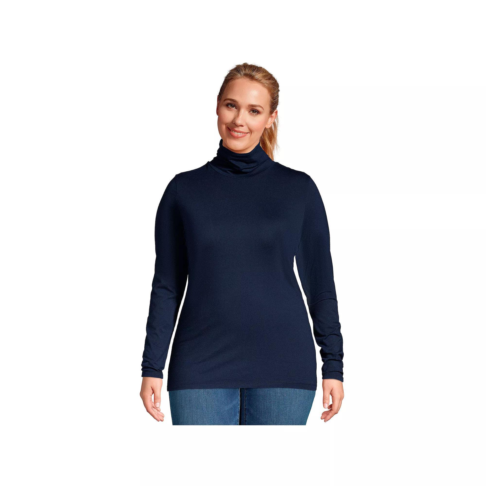 Plus Size Lands' End Lightweight Fitted Long Sleeve Turtleneck, Women's, Size: 1XL, White Product Image