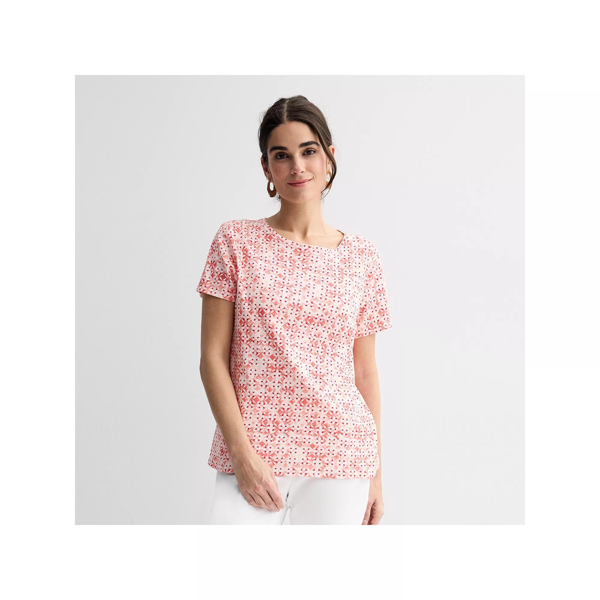Women's Croft & Barrow® Essential Crewneck Tee, Size: Small, Deep Pink Geo Product Image