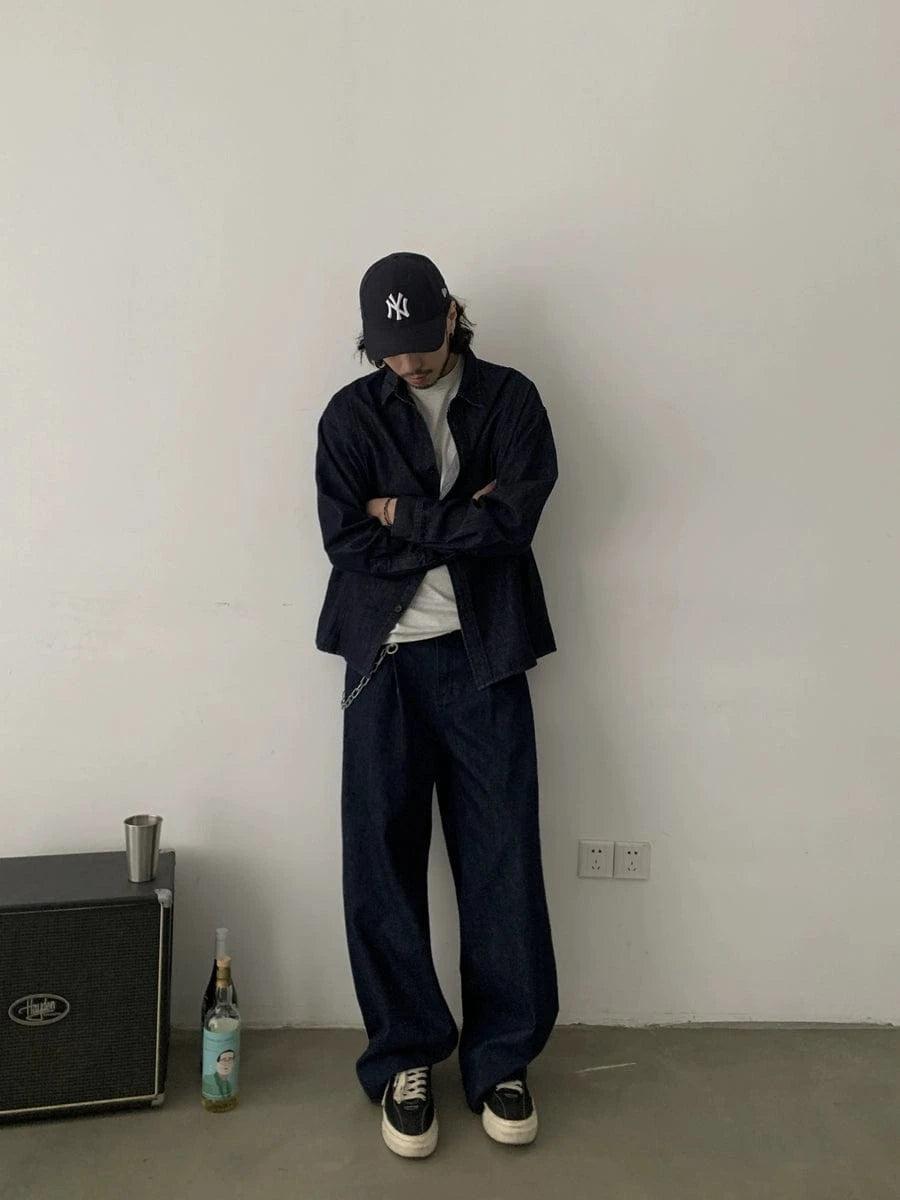 RT No. 18864 PLEATED BLUE DENIM STRAIGHT JEANS Product Image