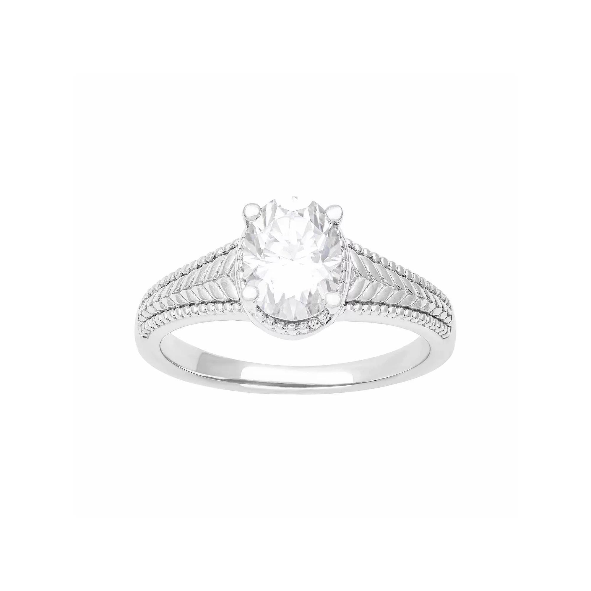 Love Always Sterling Silver Lab-Created Moissanite Textured Band Engagement Ring, Women's, Size: 9 Product Image