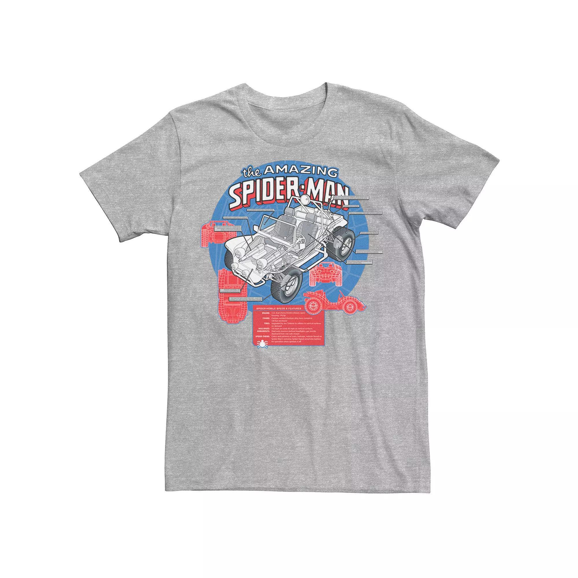 Men's Marvel The Amazing Spider-Man Vehicle Schematics Graphic Tee, Size: Small, Athletic Grey Product Image