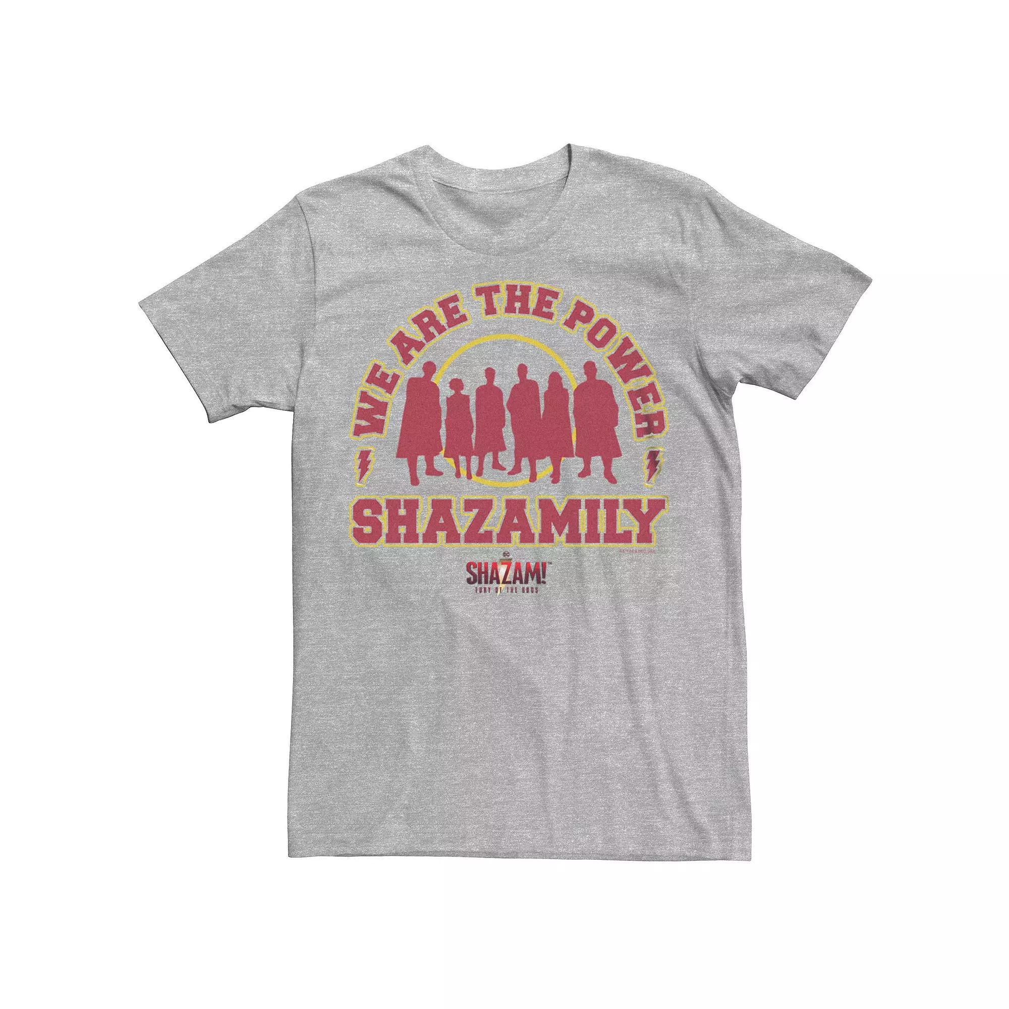 Men's Shazam Fury Of The Gods The Shazamily Collegiate Logo Tee, Size: Large, Athletic Grey Product Image