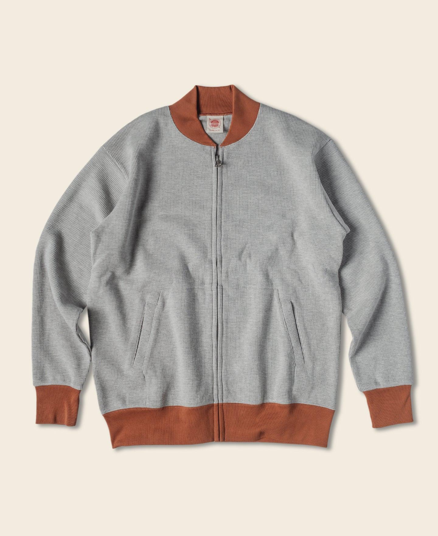 Waffle Cotton Full-Zip Track Jacket - Gray Product Image