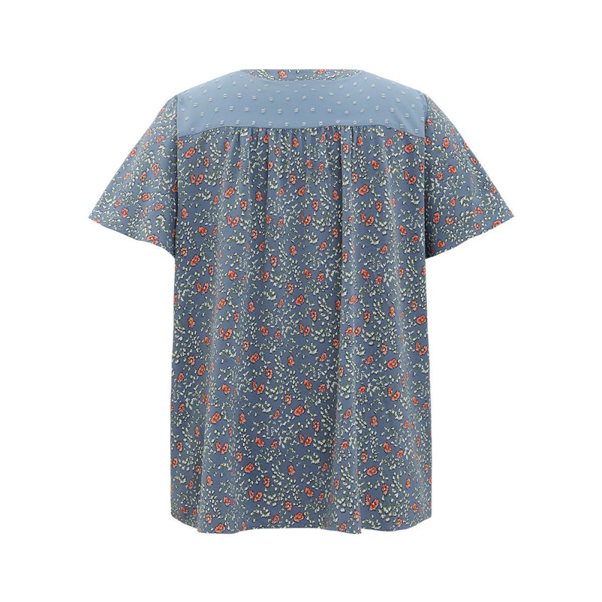 Plus Size Stone Ditsy Floral & Polka Dot Lace Notched Neck Blouse Women Elegant Short sleeve Notched collar Dailywear Blouses BloomChic 26/4X Product Image