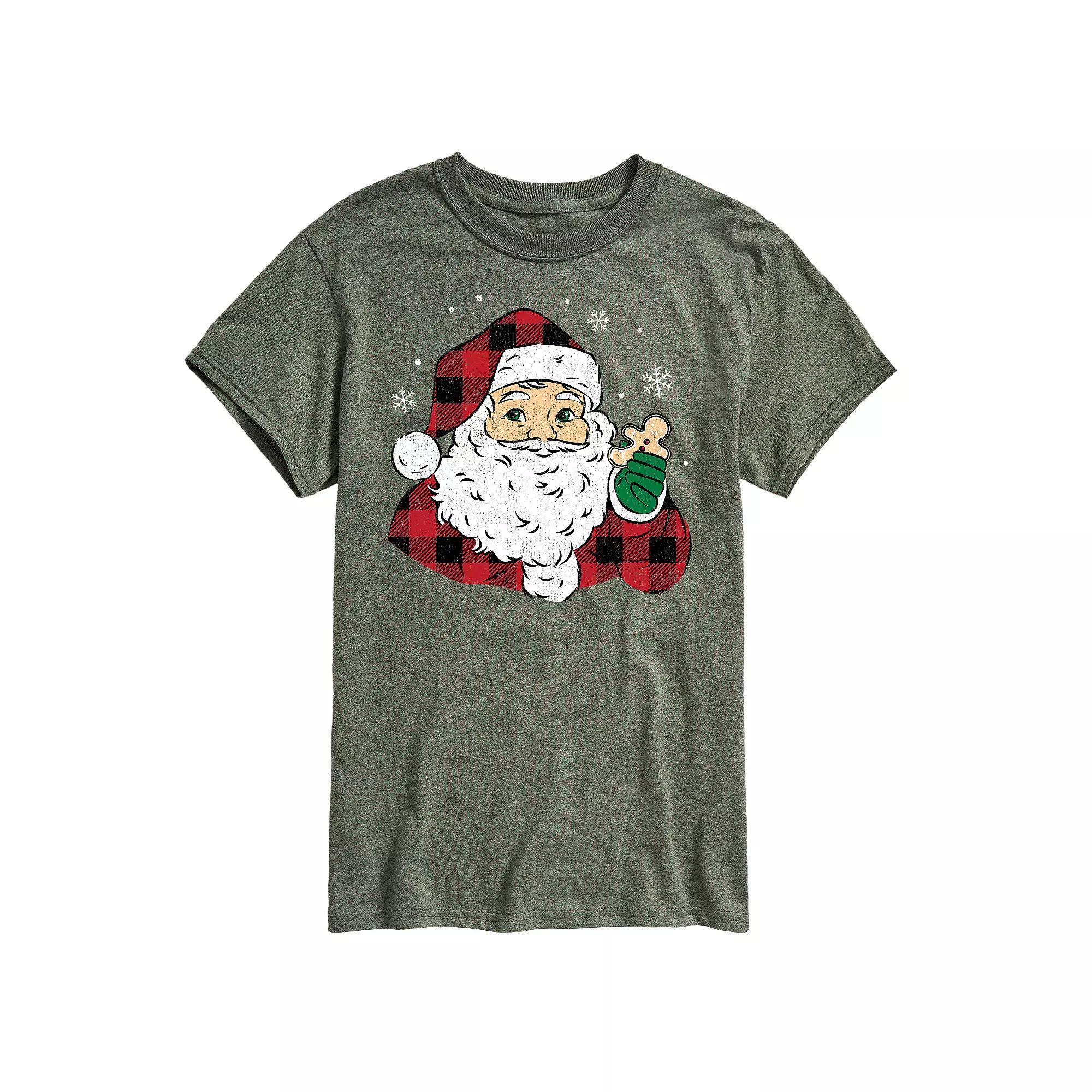 Men's Vintage Santa Plaid Cookie Graphic Tee, Size: XL, Black Product Image