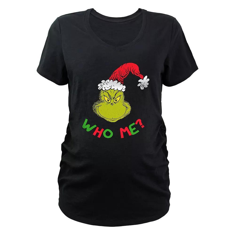 Maternity Dr. Seuss Grinch Santa Hat Who Me Graphic Tee, Women's, Size: Medium-Mat, Black Product Image