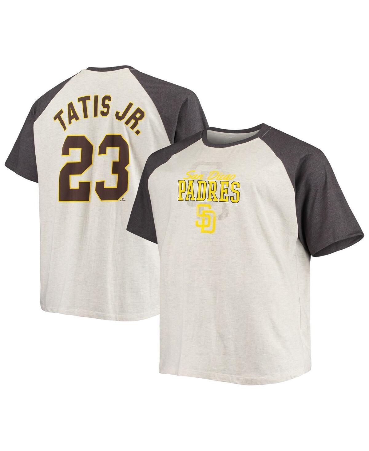 Men's Fernando Tatis Jr. Oatmeal/Heathered Charcoal San Diego Padres Big & Tall Name & Number Raglan T-Shirt, Size: XLT, Team Product Image
