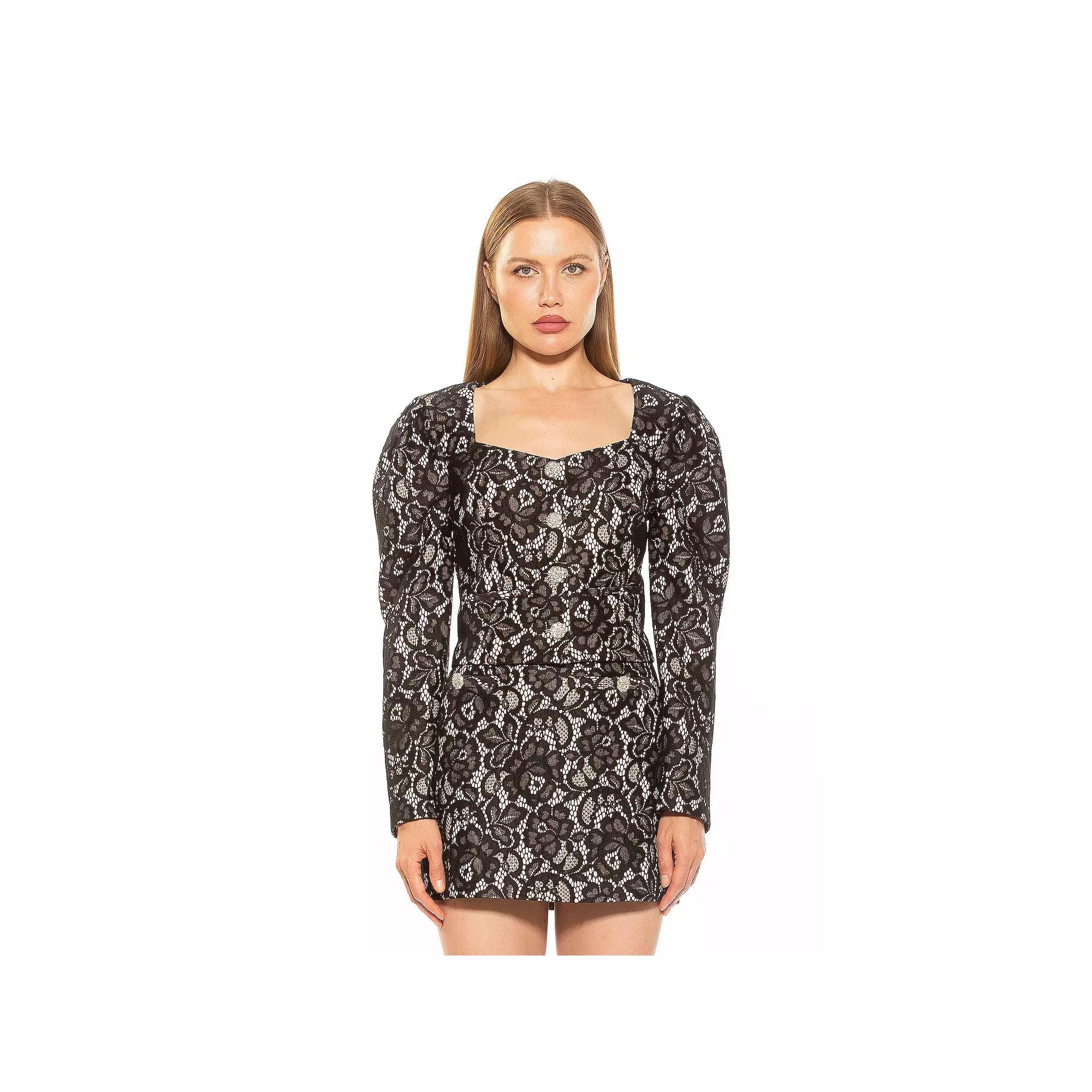 Women's ALEXIA ADMOR Rowan Long Puff Sleeve Sweetheart Lace Jacket, Size: 8, Black Product Image