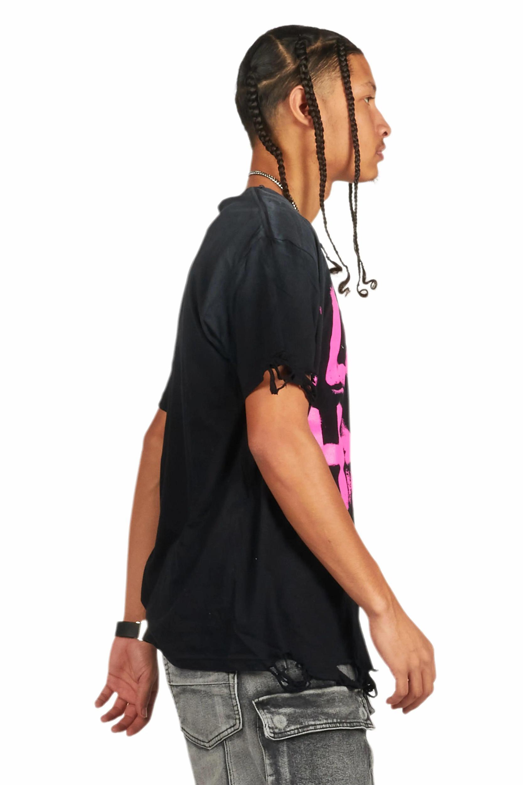 Banyan Black/Pink Graphic Oversized T-Shirt Male Product Image