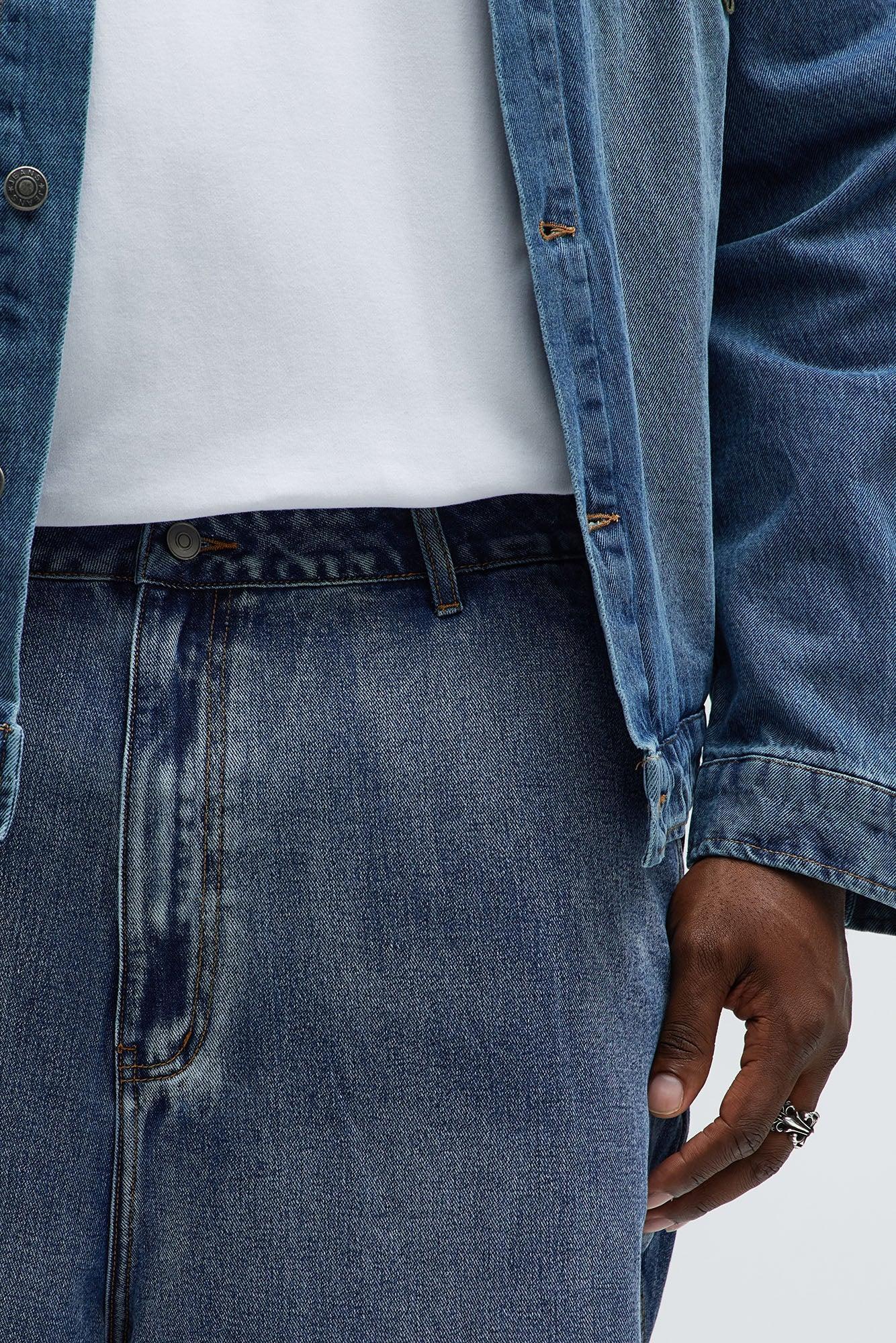 Baggy Faded Paneled Jeans - Medium Blue Wash Product Image