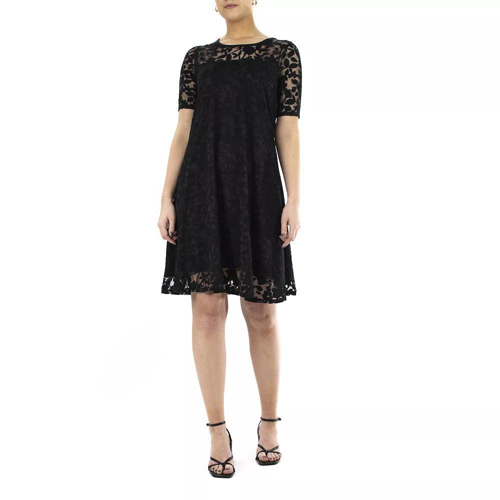 Women's Nina Leonard Burnout-Lace Swing Dress, Size: Small, Black Product Image