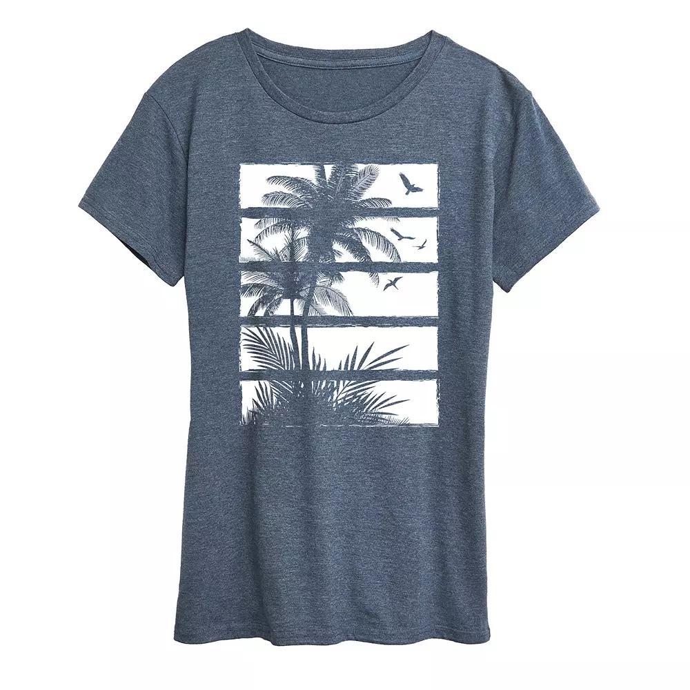 Womens Palm Tree Silhouette Panels Graphic Tee Blue Product Image