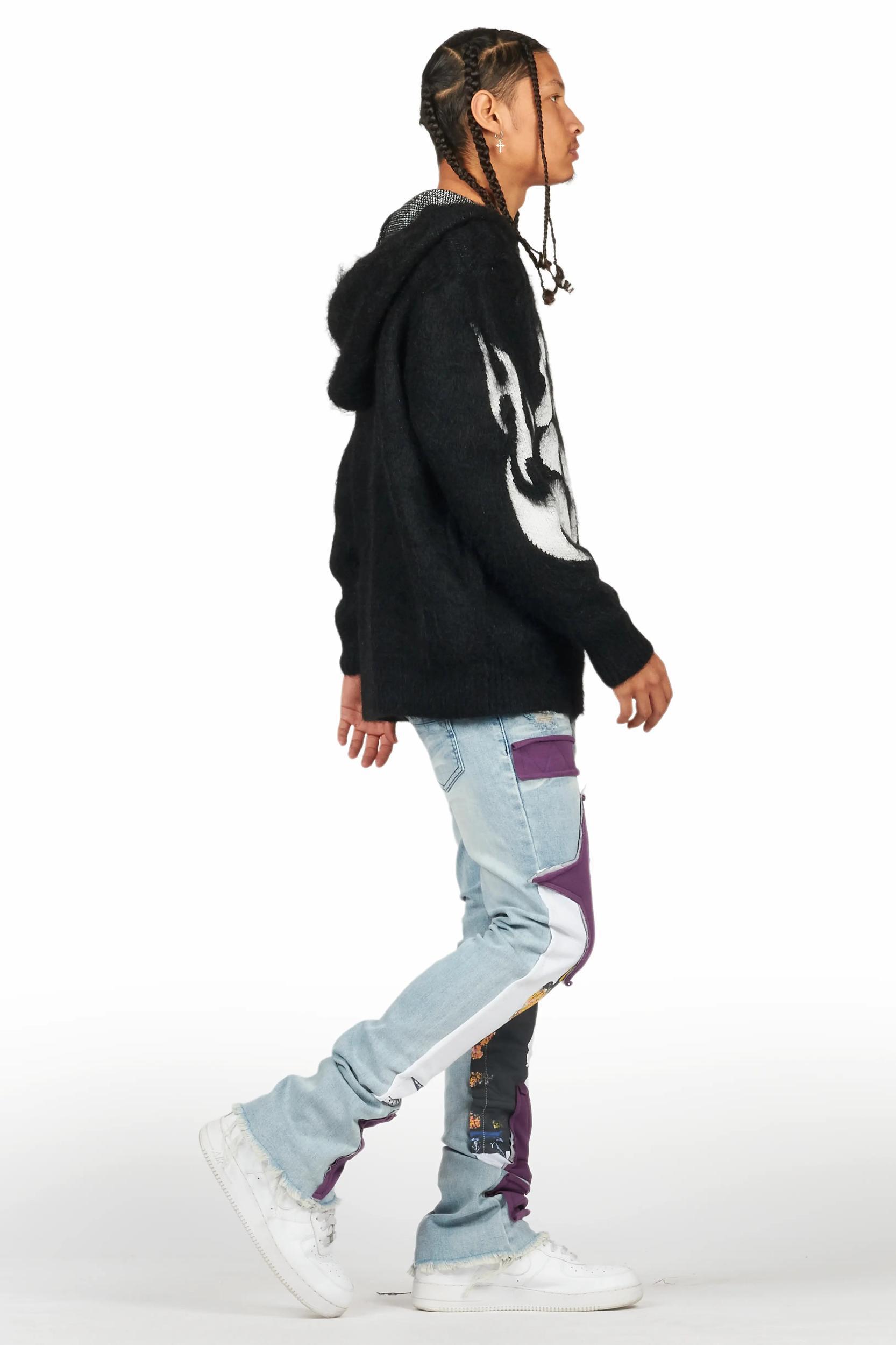 Savage Blue Patchwork Stacked Flare Jean Male Product Image