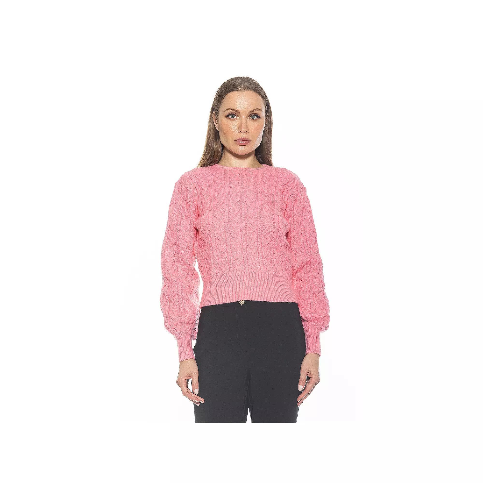 Women's ALEXIA ADMOR Berli Crewneck Bubble Sleeve Cable Knit Sweater, Size: XL, Black Product Image