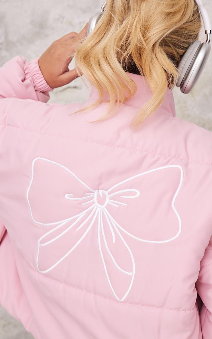 Pink Back Bow Detail Cropped Puffer Jacket Product Image