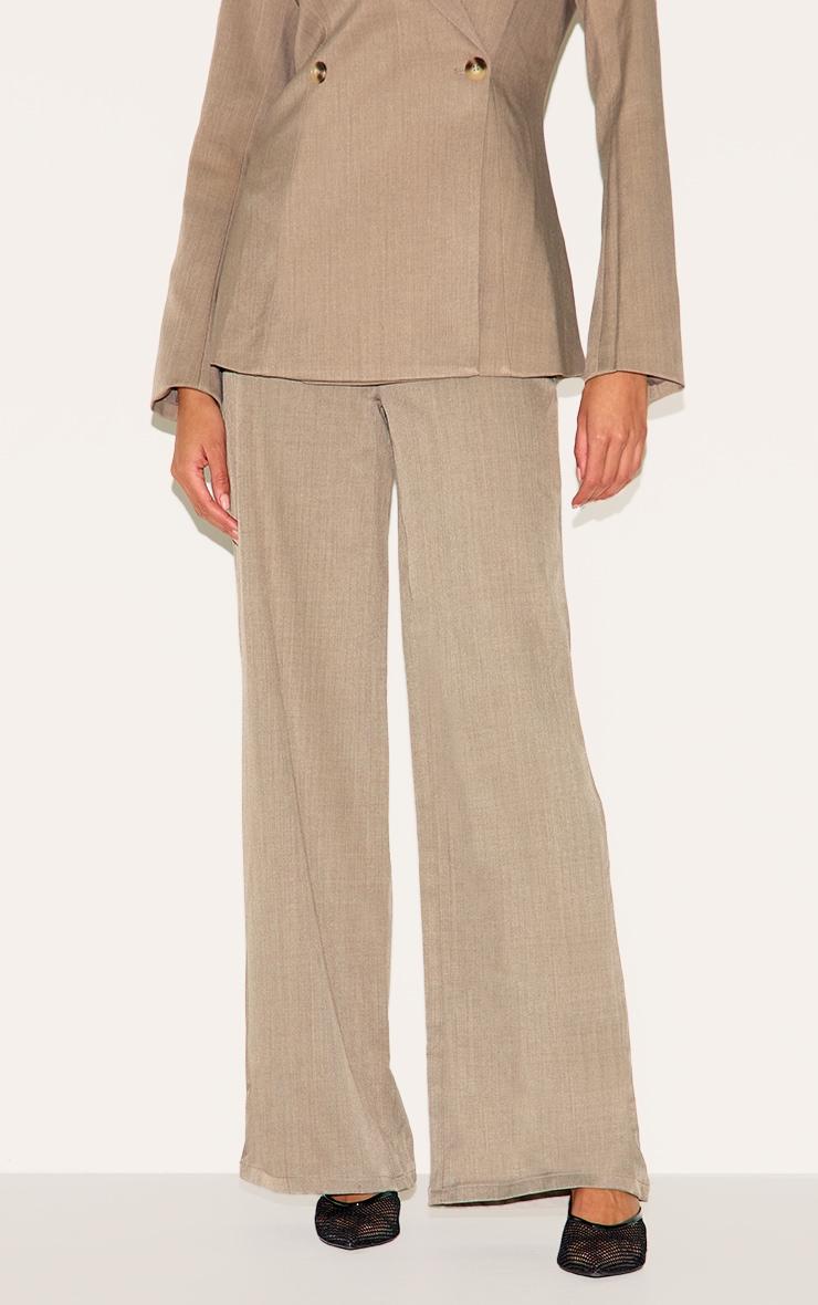  Mocha Brown Premium Tailored Woven Wide Leg Pants Product Image