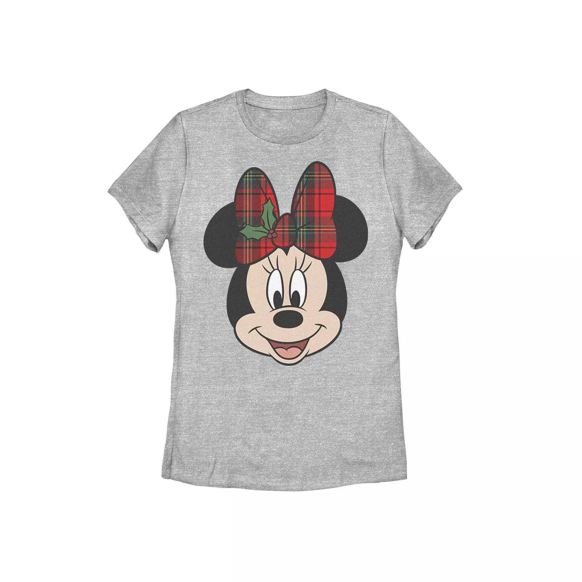Juniors' Disney's Minnie Mouse Christmas Bow Tee, Girl's, Size: Large, Athletic Grey Product Image