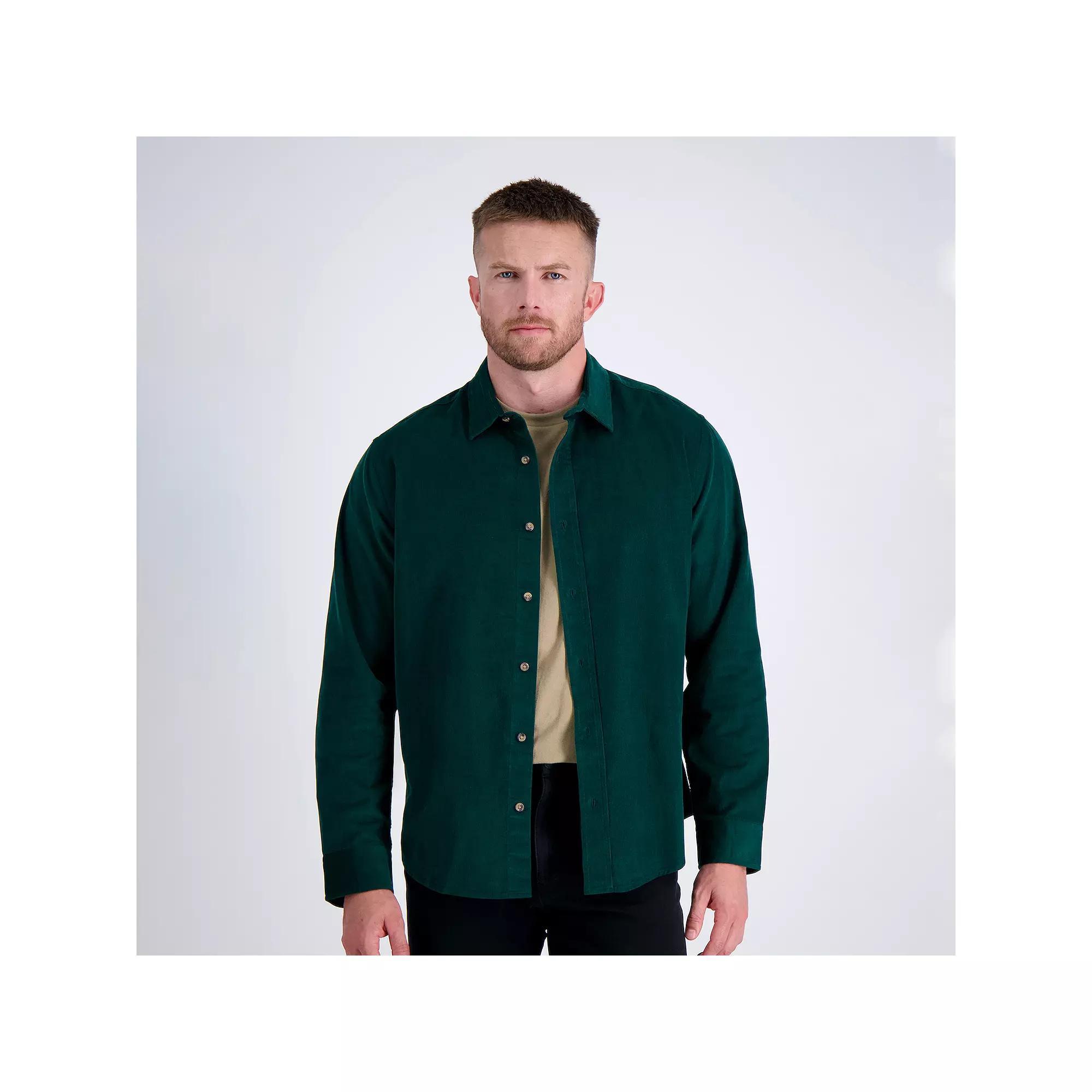 Mens Haggar Long Sleeve Casual Cotton Corduroy Shirt Green Green Product Image