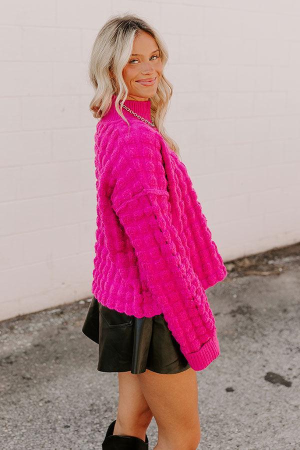 Cappuccino Cozy Knit Sweater in Hot Pink Product Image