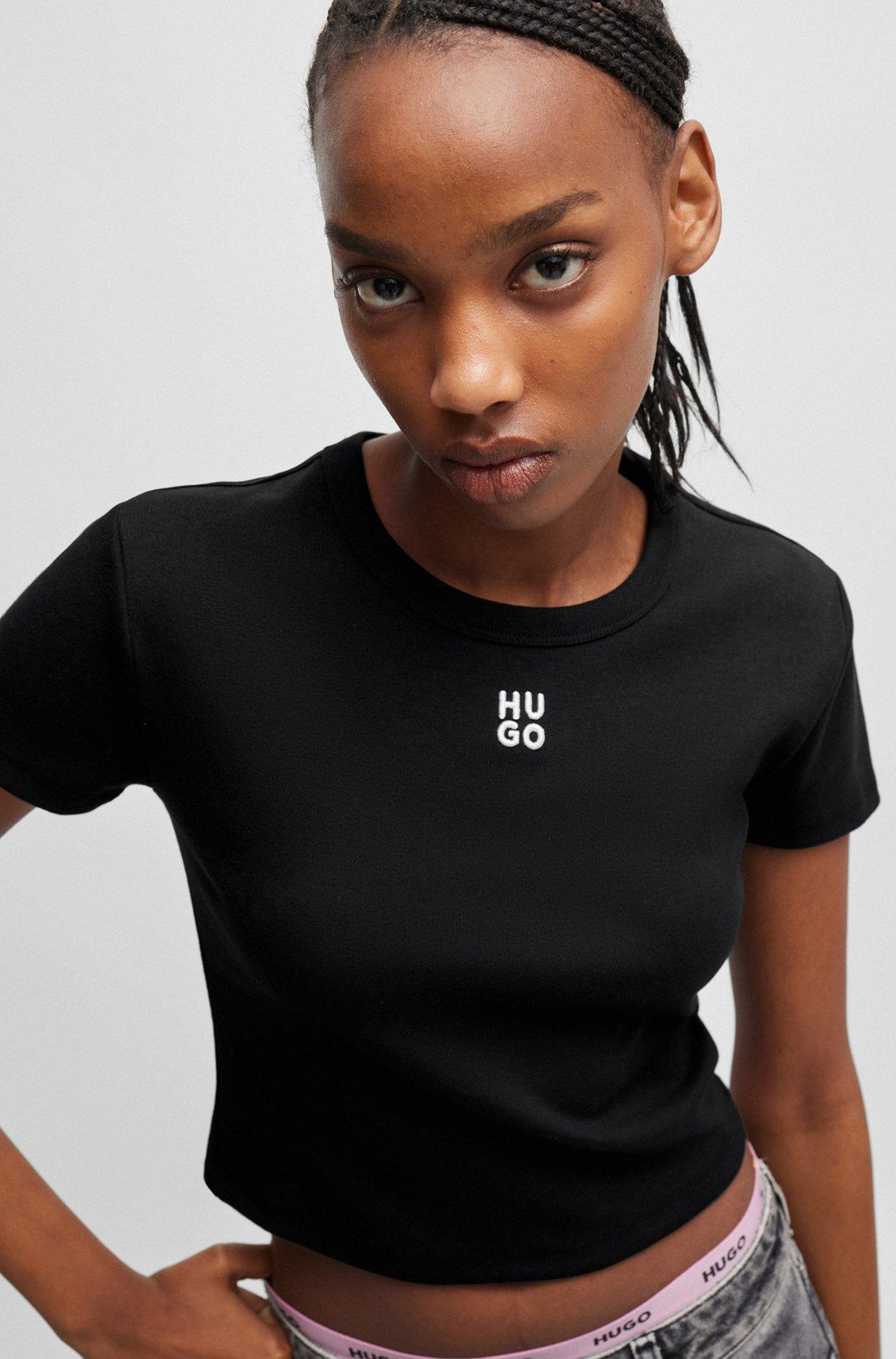 Cropped slim-fit T-shirt with stacked logo Product Image