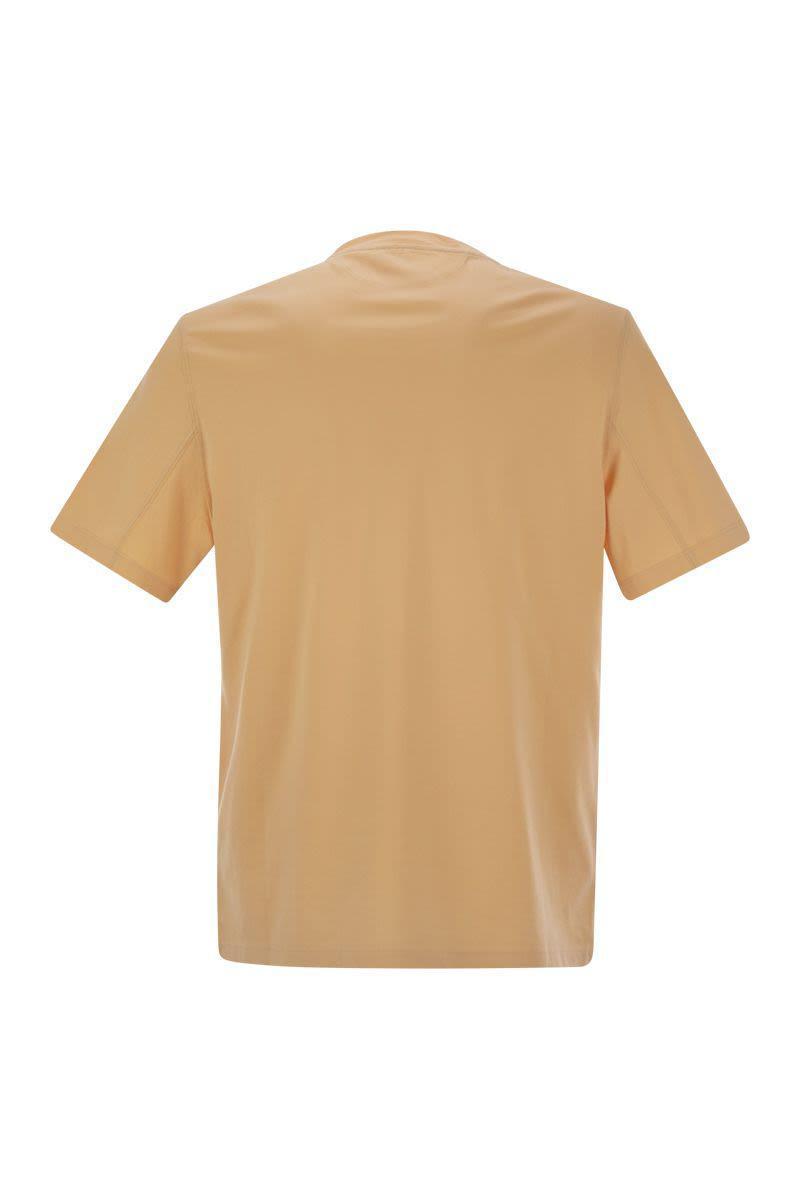 BRUNELLO CUCINELLI Crew-neck Cotton Jersey T-shirt With Printed Logo In Orange Product Image