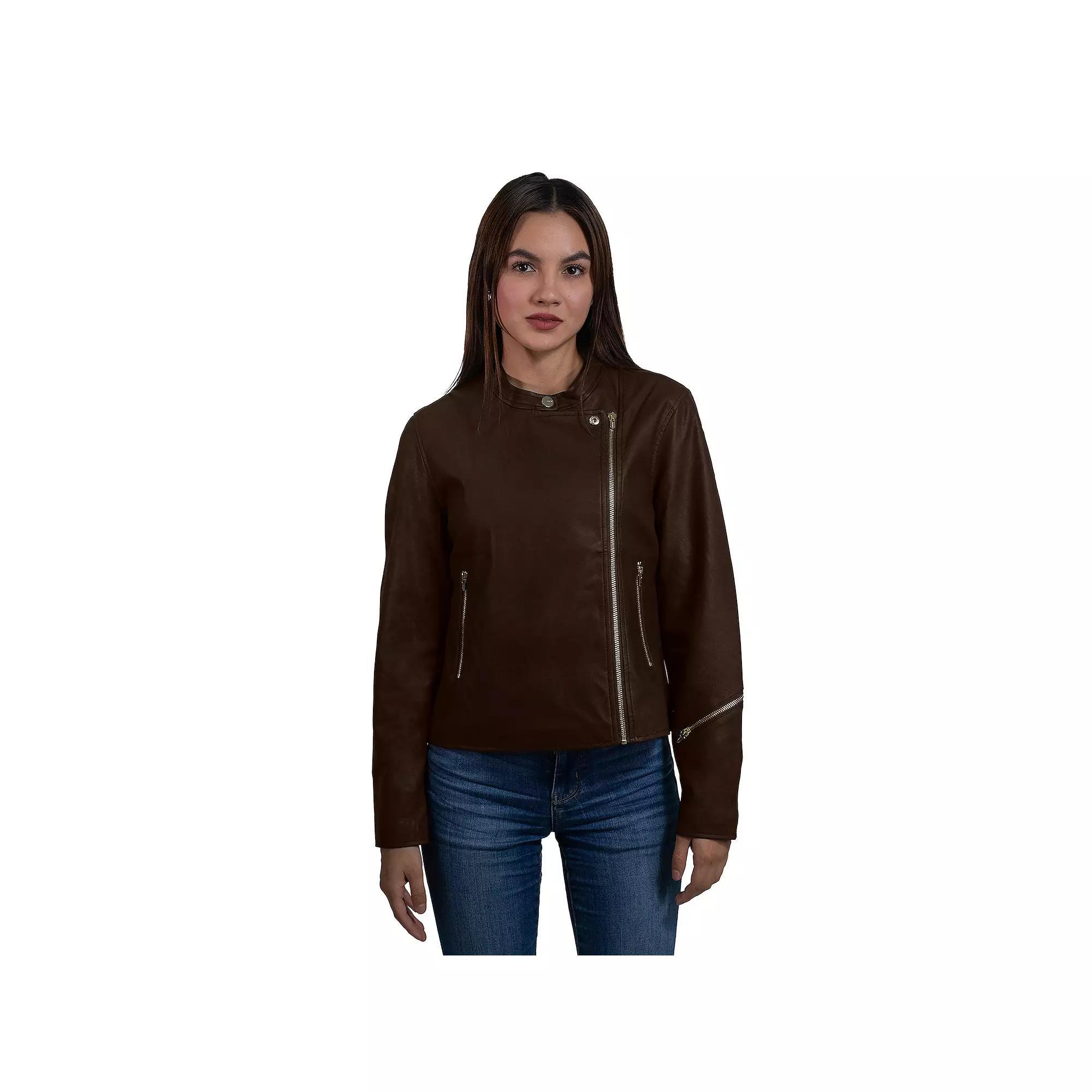 Women's Nine West Faux Leather Moto Jacket, Size: XL, Dark Brown Product Image