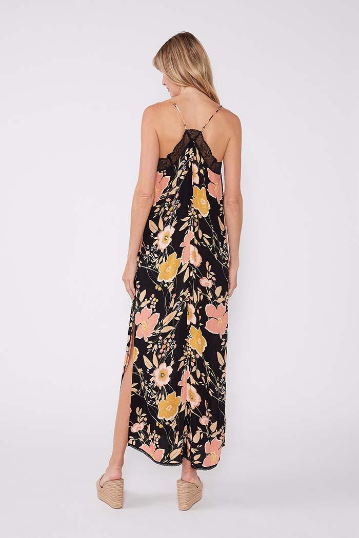 Floral Lace Trim Racerback Maxi Dress Product Image