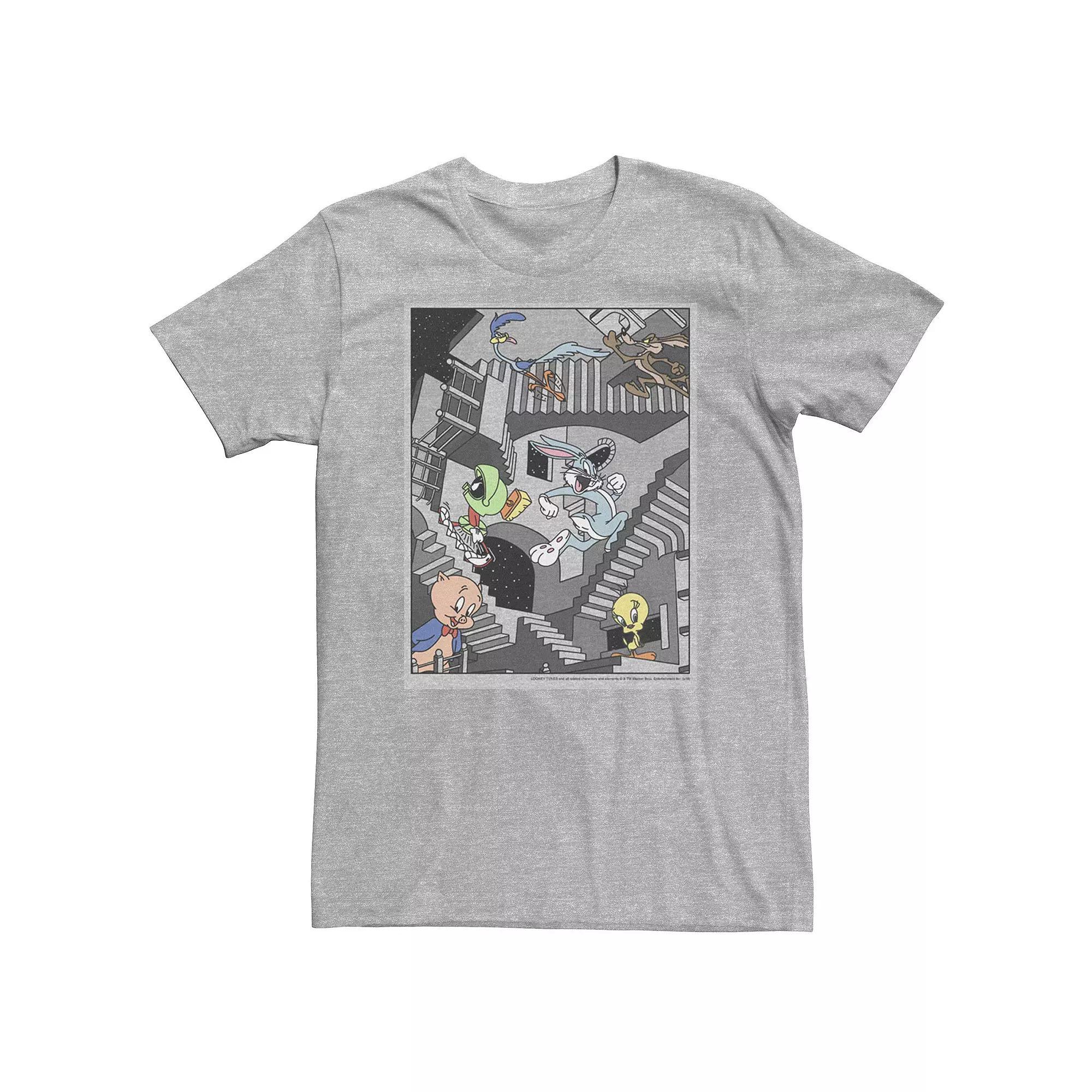Big & Tall Looney Tunes Group Shot Stairways Poster Tee, Men's, Size: 3XL, Athletic Grey Product Image
