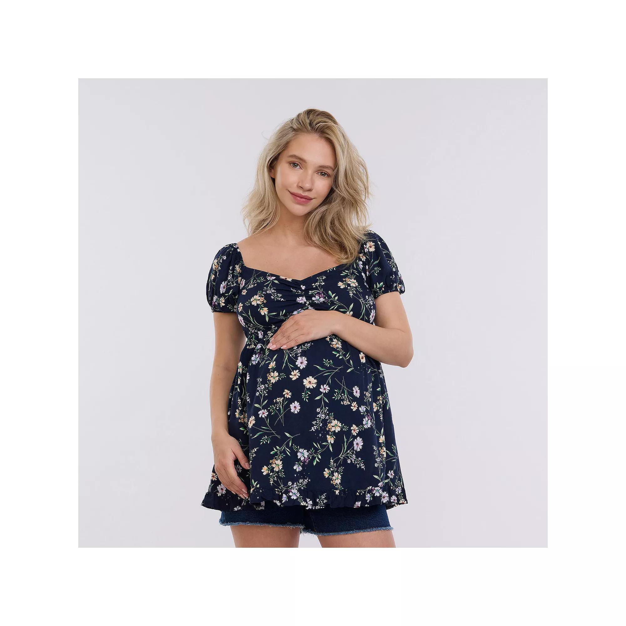 Maternity Motherhood® Off-The-Shoulder Ruched Top, Women's, Size: Large-Mat, Blue Floral Product Image