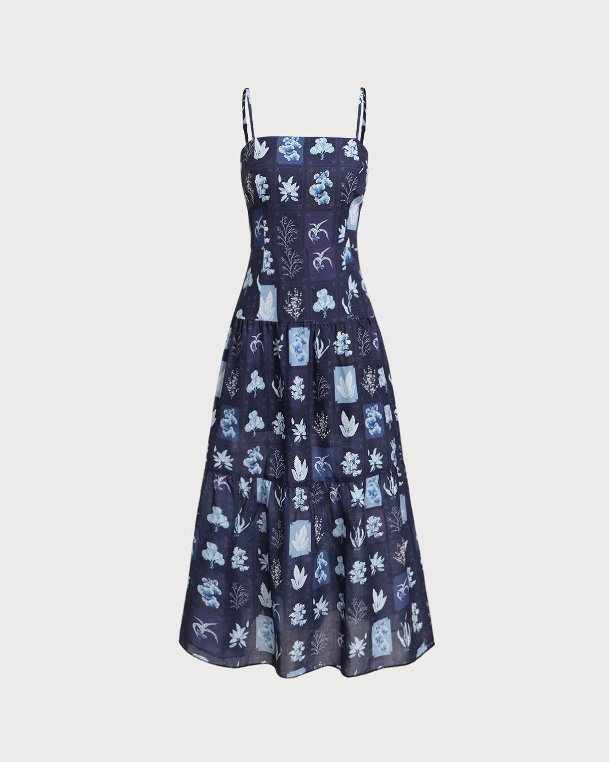 Blue Floral Ruched Bohemian Slip Maxi Dress Product Image