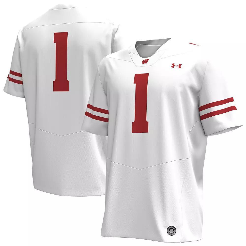 Men's Under Armour #1 White Wisconsin Badgers Replica Football Jersey, Size: 2XL Product Image