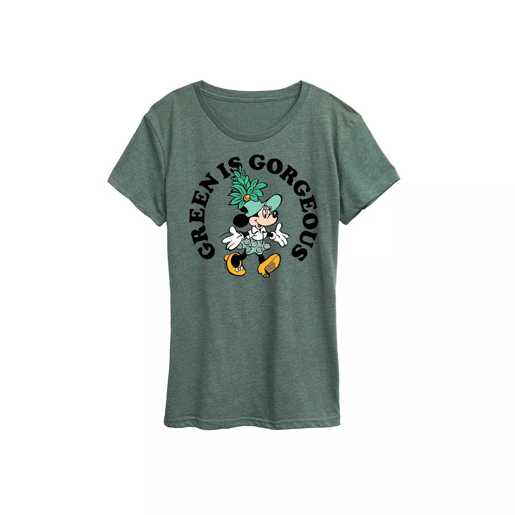 Disneys Minnie Mouse Womens Green Is Gorgeous Graphic Tee Grey Green Product Image