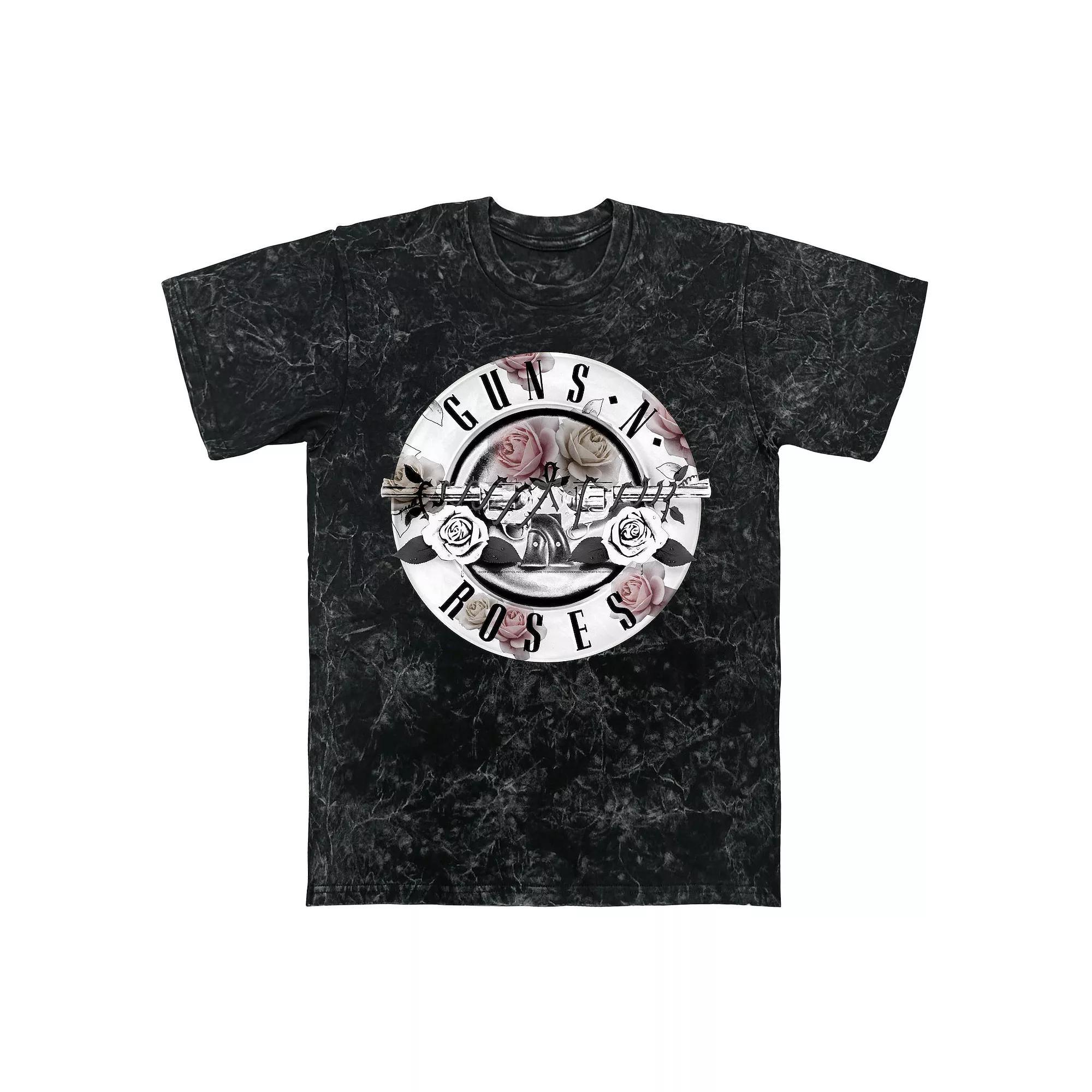 Men's Guns N' Roses Floral Fill Bullet Mineral Wash Graphic Tee, Size: Large, Black Mineral Wash Product Image