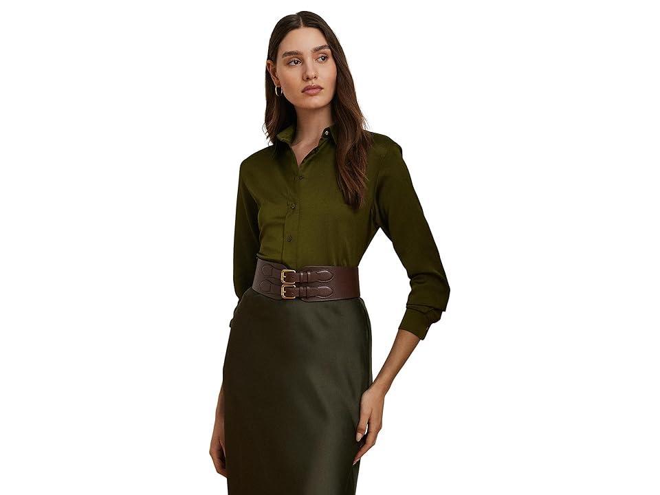Lauren Ralph Lauren Classic Fit Satin Charmeuse Shirt (Botanic Green) Women's Clothing Product Image