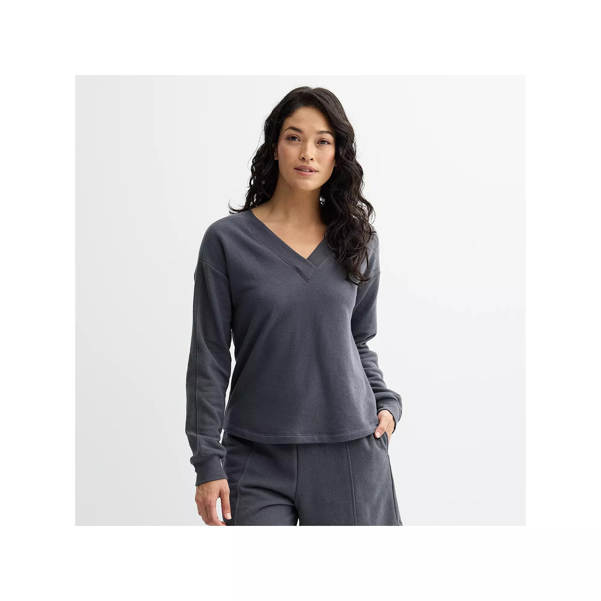 Women's Sonoma Goods For Life® French Terry V-Neck Sweatshirt, Size: Large, Filigree Product Image