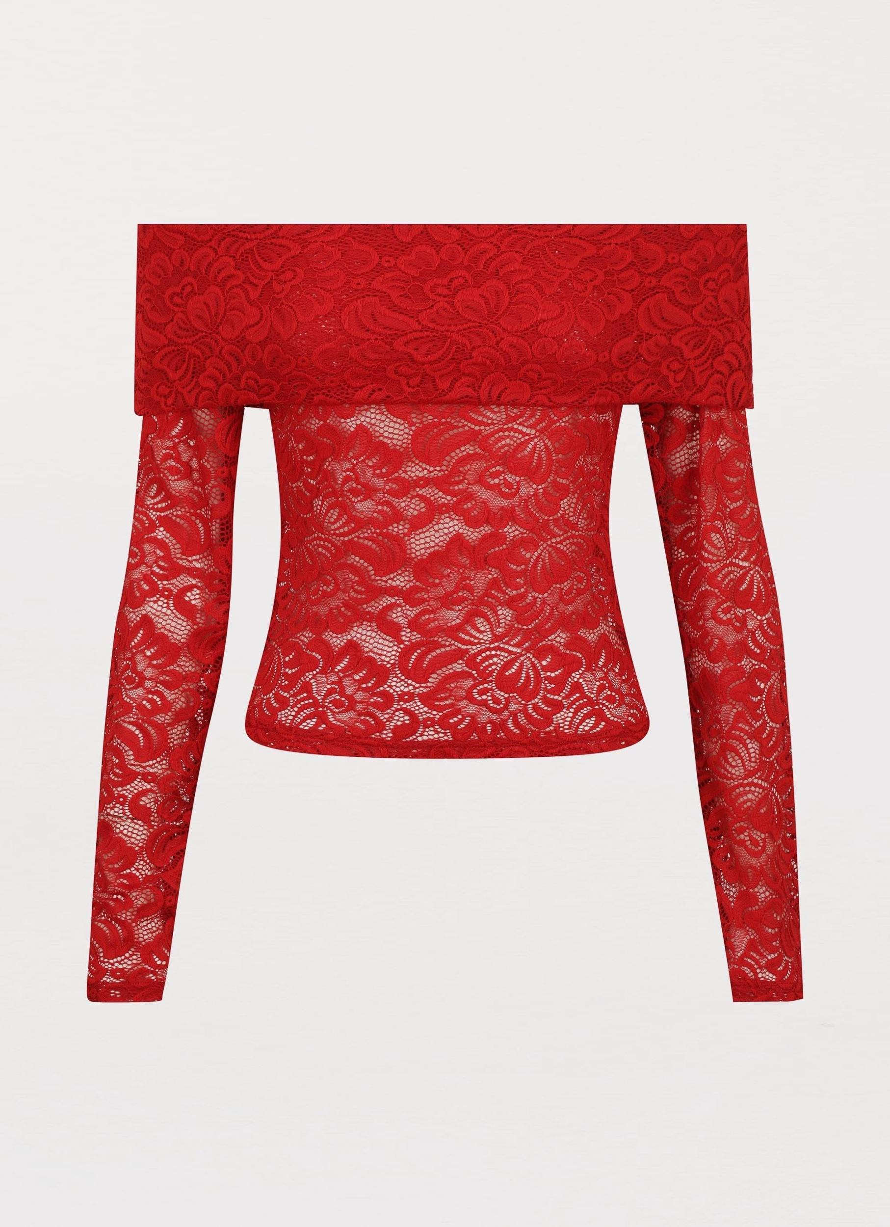 Zephyra Lace Long Sleeve Top - Red Product Image