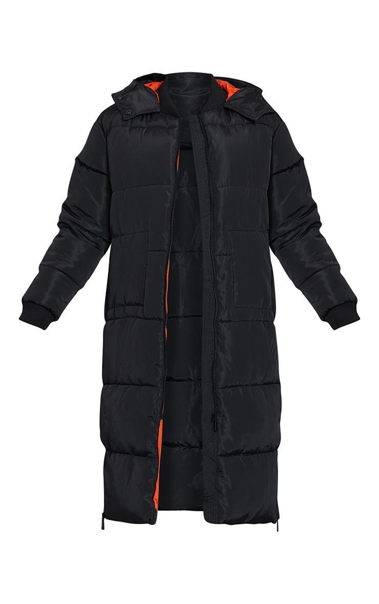 Black Maxi Contrast Hooded Puffer Product Image