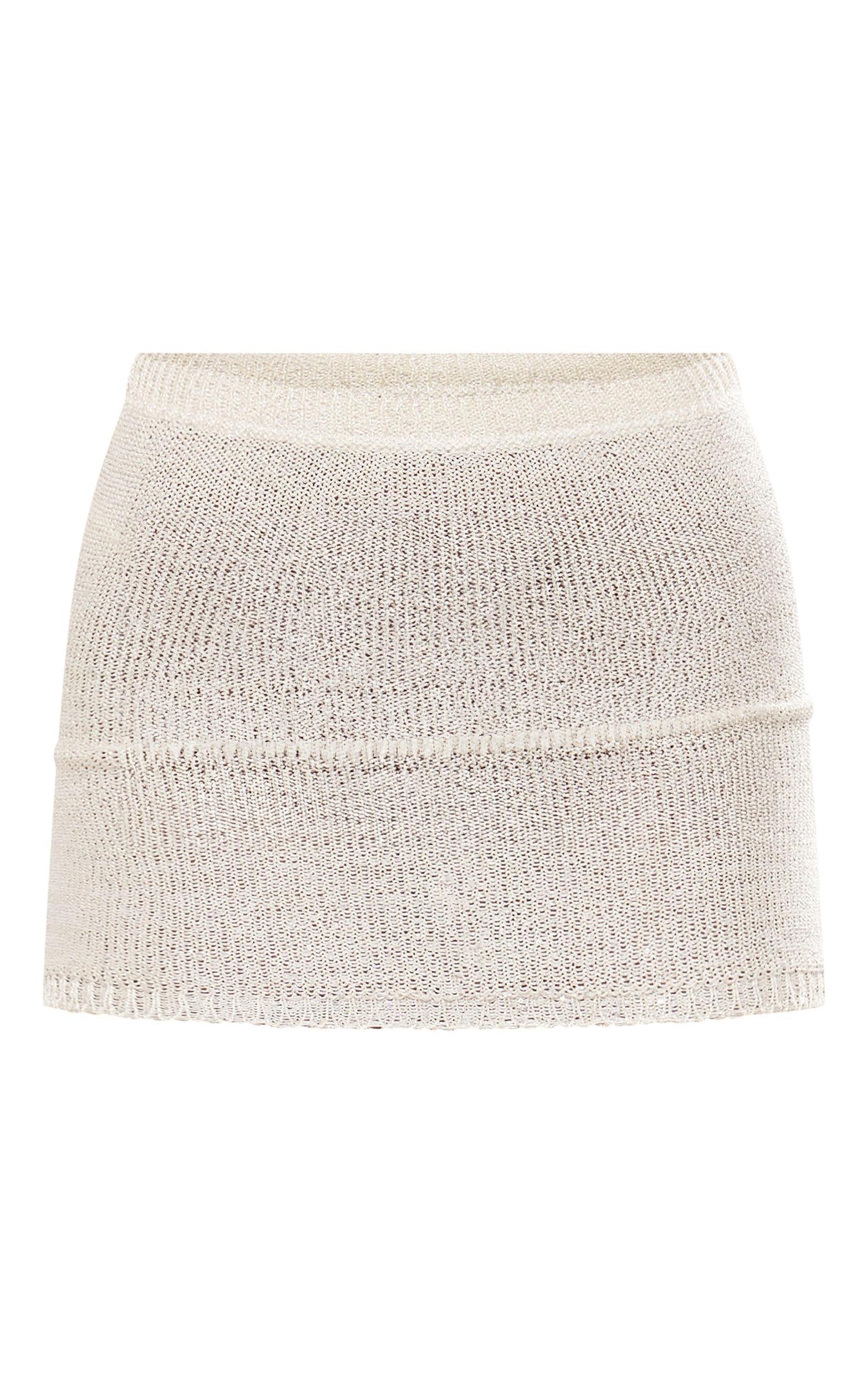 Ecru Sequin Knit Micro Mini Skirt Product Image