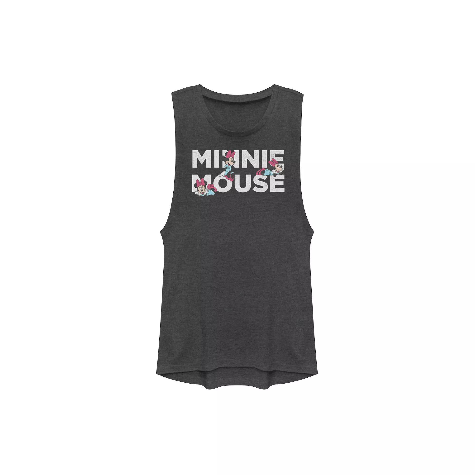 Disney's Mickey & Friends Minnie Mouse Text Portraits Juniors' Muscle Graphic Tank Top, Girl's, Size: XL, Grey Product Image