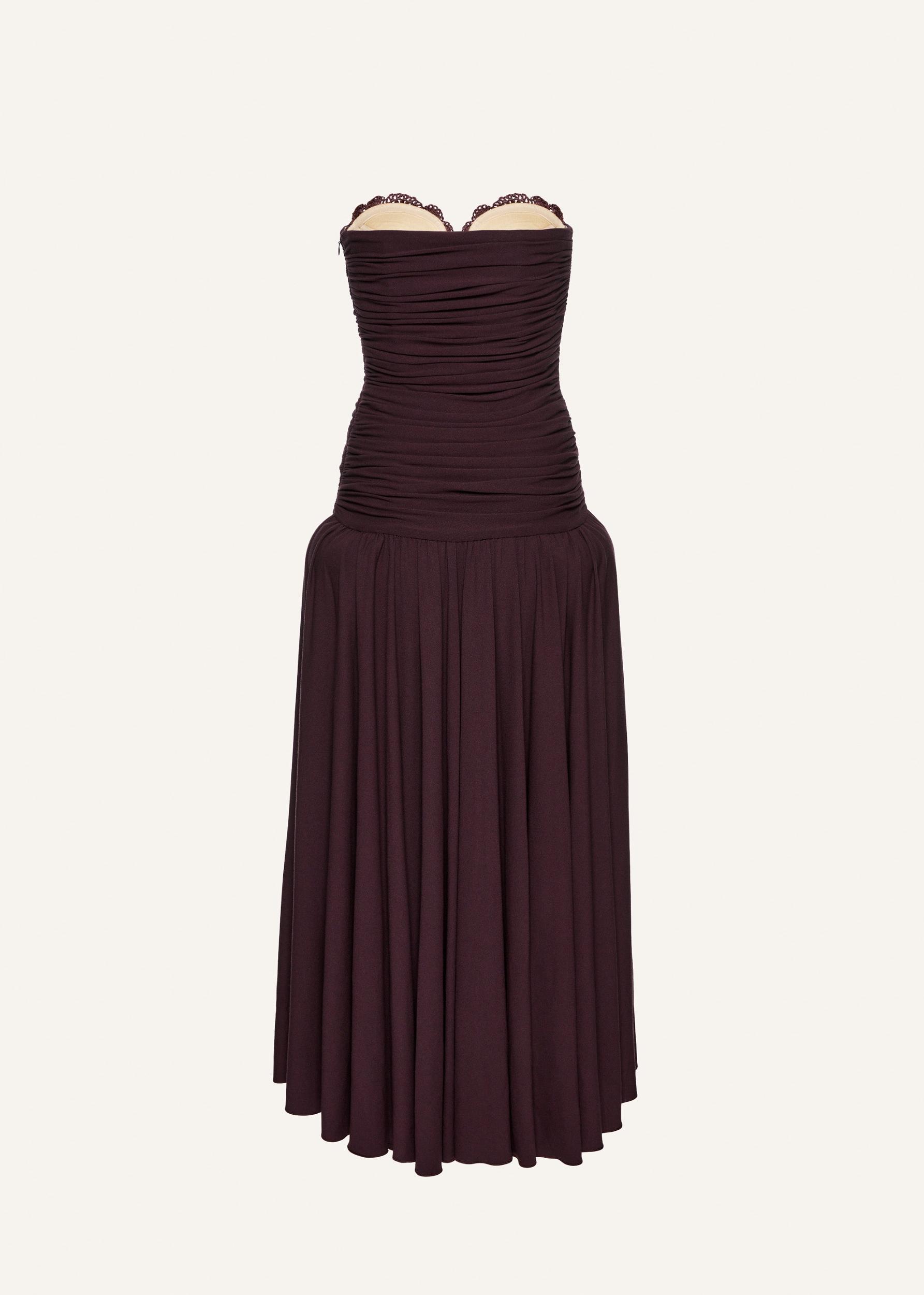 Lace-detail drop-waist maxi dress in bordeaux Product Image