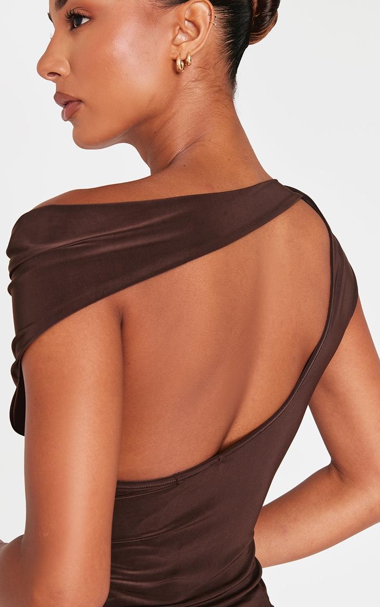 Chocolate Slinky Backless Asymmetric Long Top Product Image