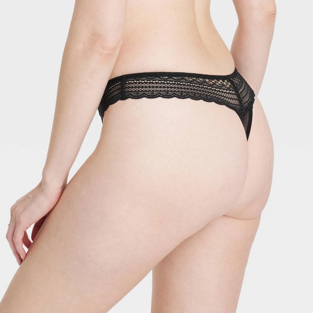 Women's Geo Lace Thong Underwear - Auden™ Black XS: Nylon Spandex Blend, Mid Rise, Cotton Gusset Product Image