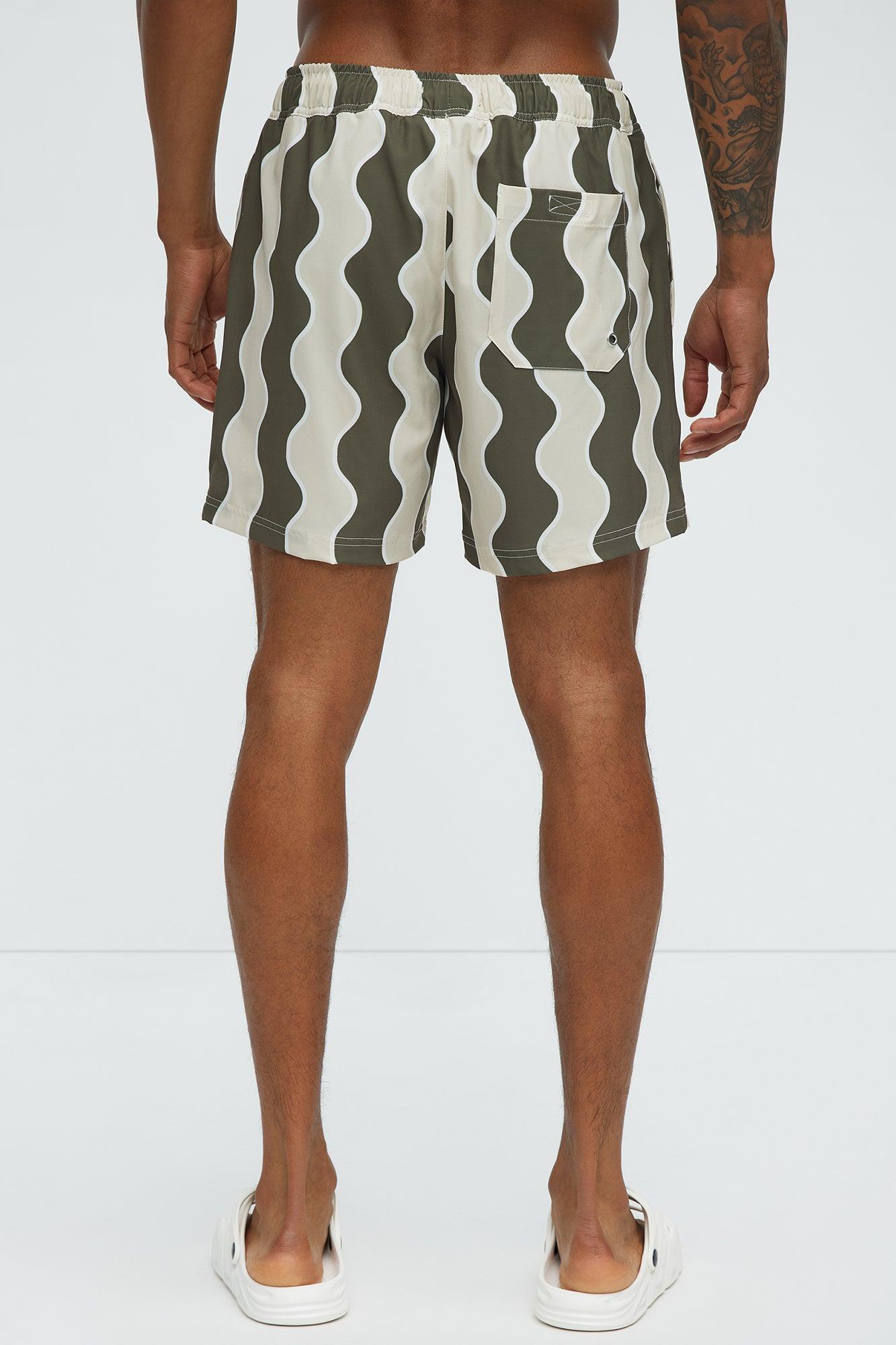 Retro Wavy Swim Mid Trunk - Olive/combo Product Image