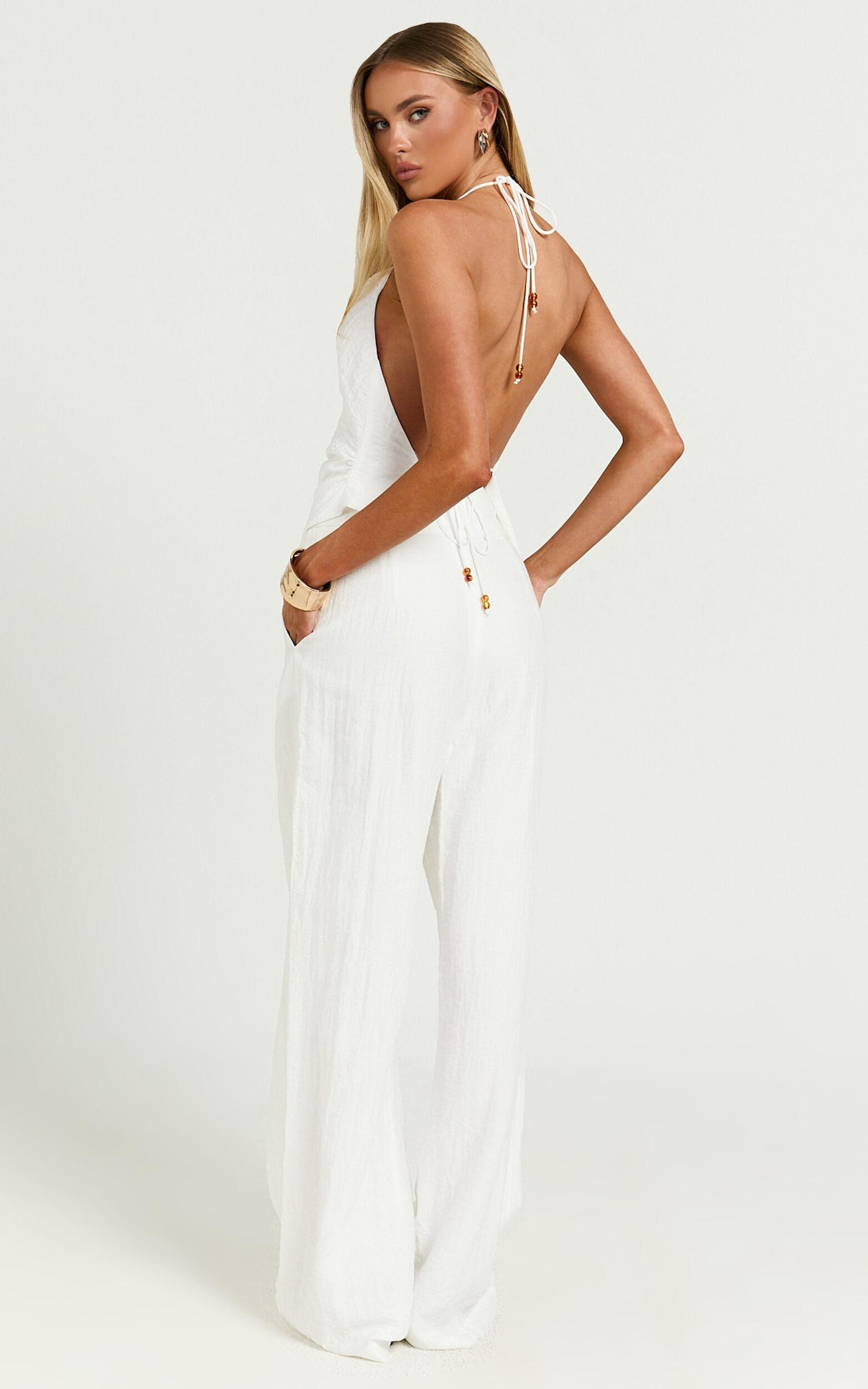 Hilda Pants - High Waisted Linen Look Palazzo Pants in White Product Image