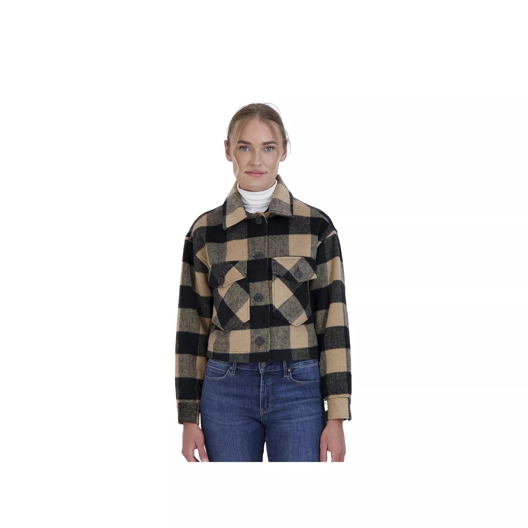 Juniors' Sebby Plaid Faux-Wool Crop Shacket, Women's, Size: XL, Black Product Image