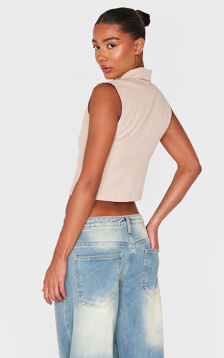 Stone Pinstripe Double Zip Sleeveless Shirt Product Image