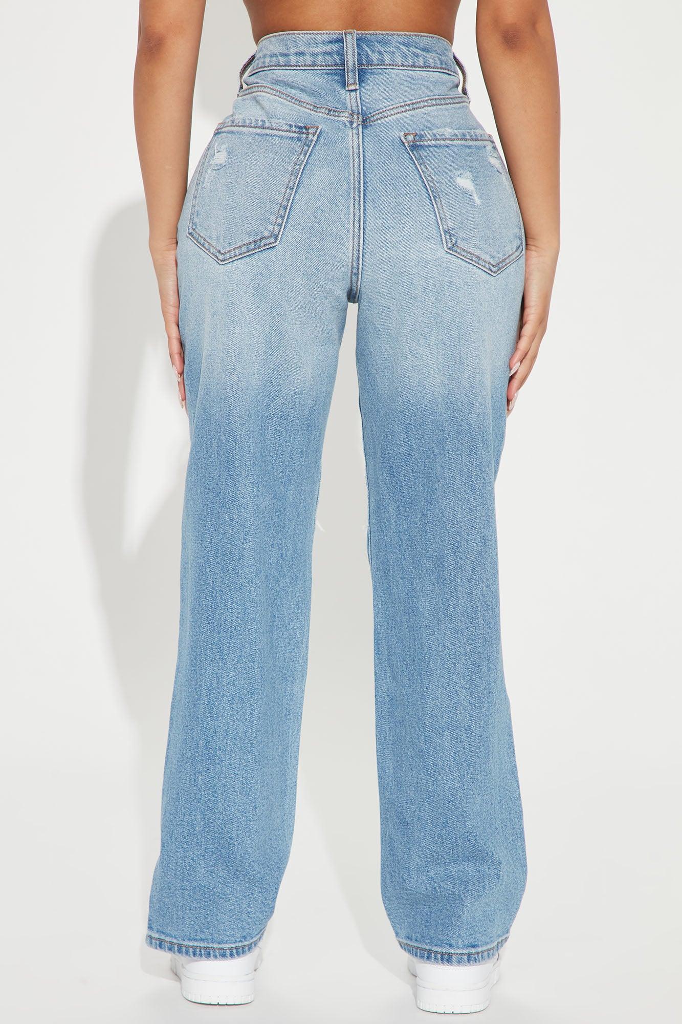 Petite As You Please Ripped Straight Leg Jeans - Light Blue Wash Product Image